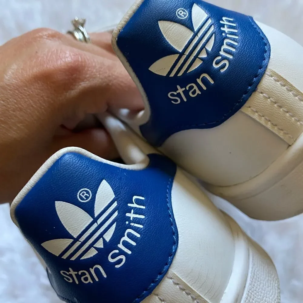 Adidas Stan Smith Sneakers Shoes White Blue Athletic Mens Size 4‎